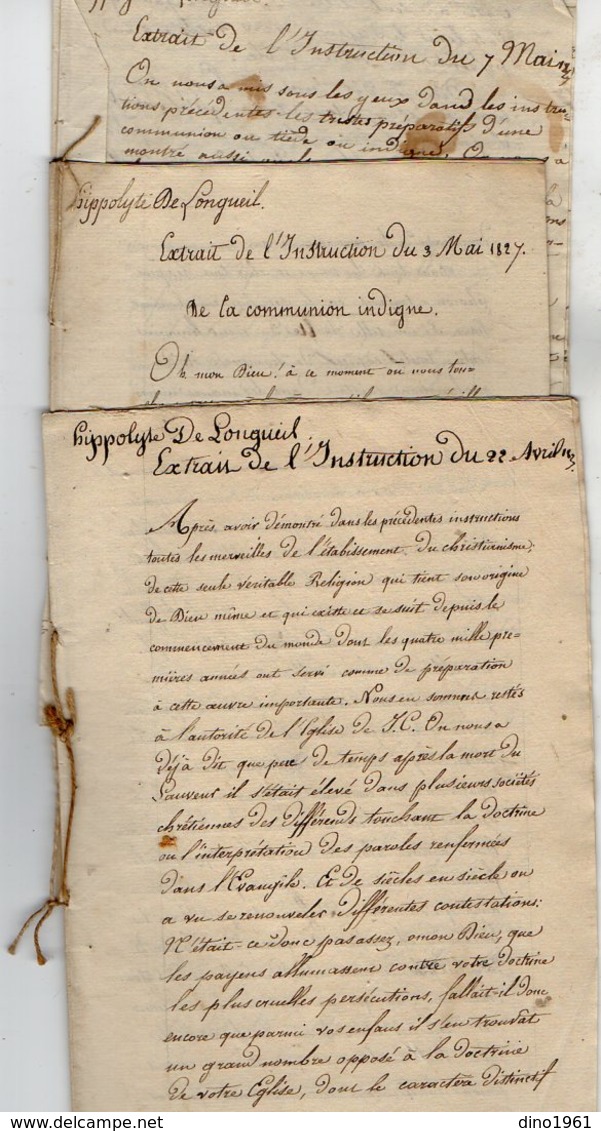 VP13.113 - Religion - 1827 - Petit Manuscrit X 3 De Mr Hippolyte De LONGUEIL - Manuscrits