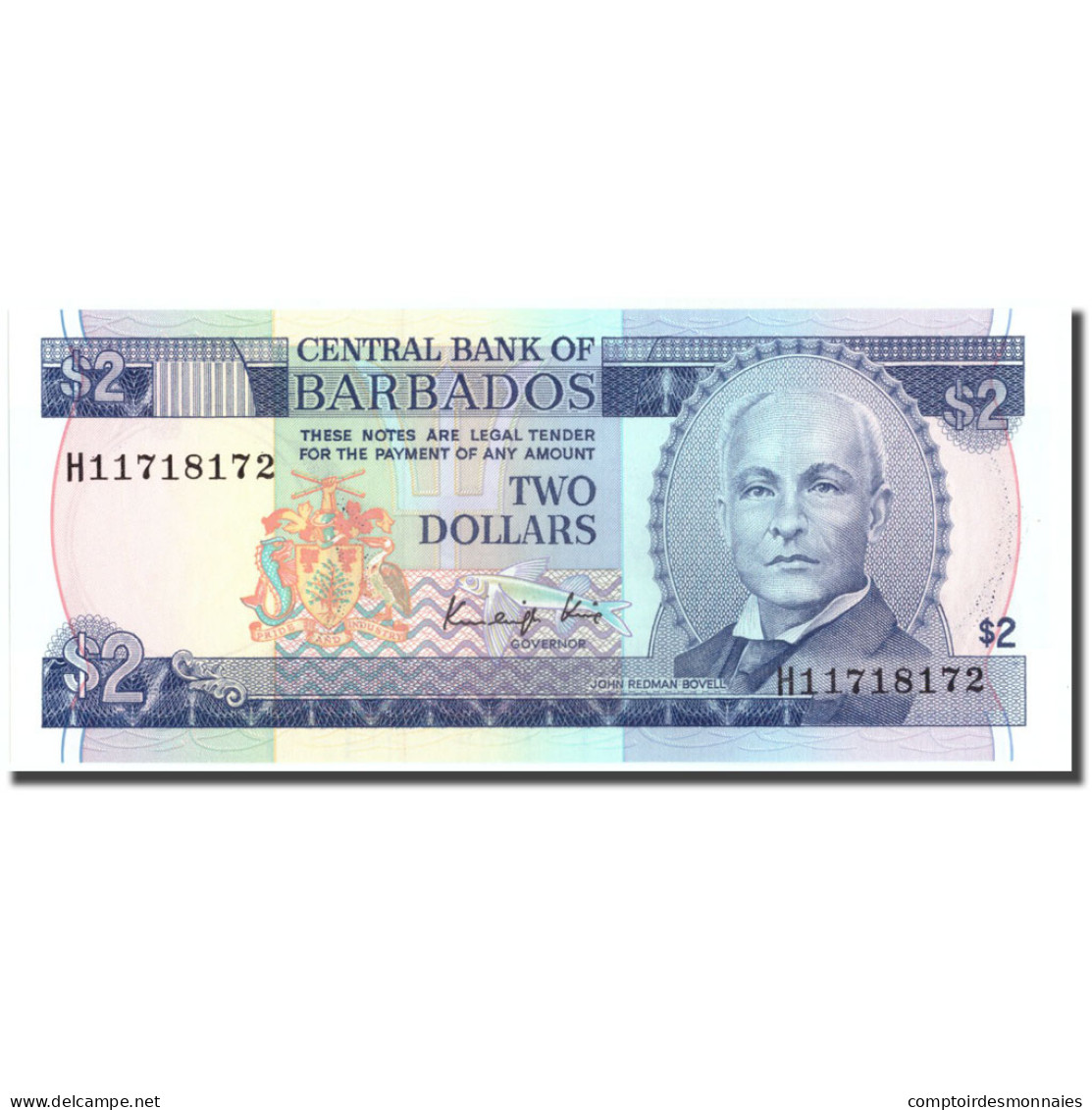 Billet, Barbados, 2 Dollars, Undated (1986), KM:36, NEUF - Barbados (Barbuda)