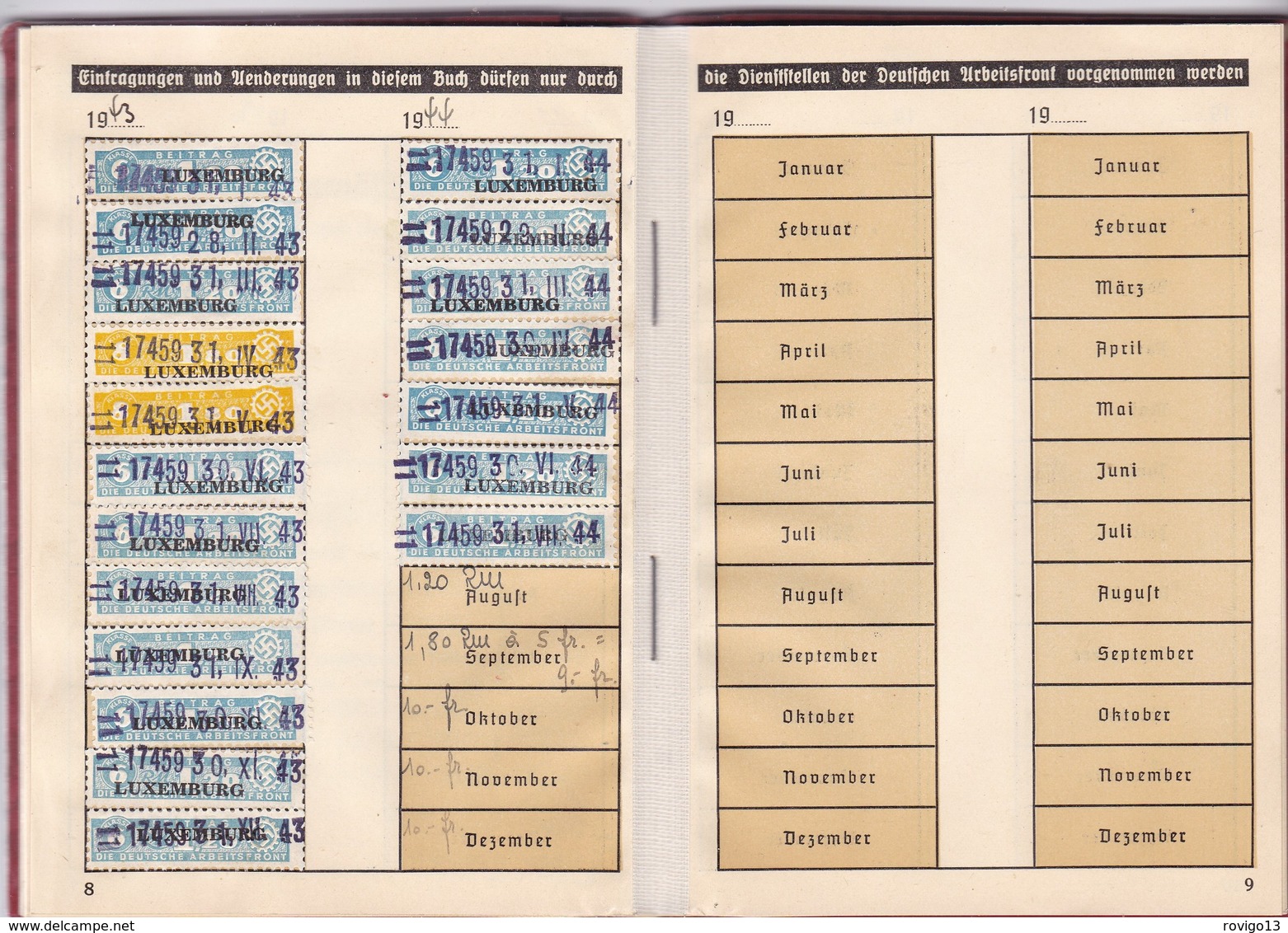 Luxembourg, Livret De Travail De L'occupation Allemande De Janvier 1941 - Andere & Zonder Classificatie