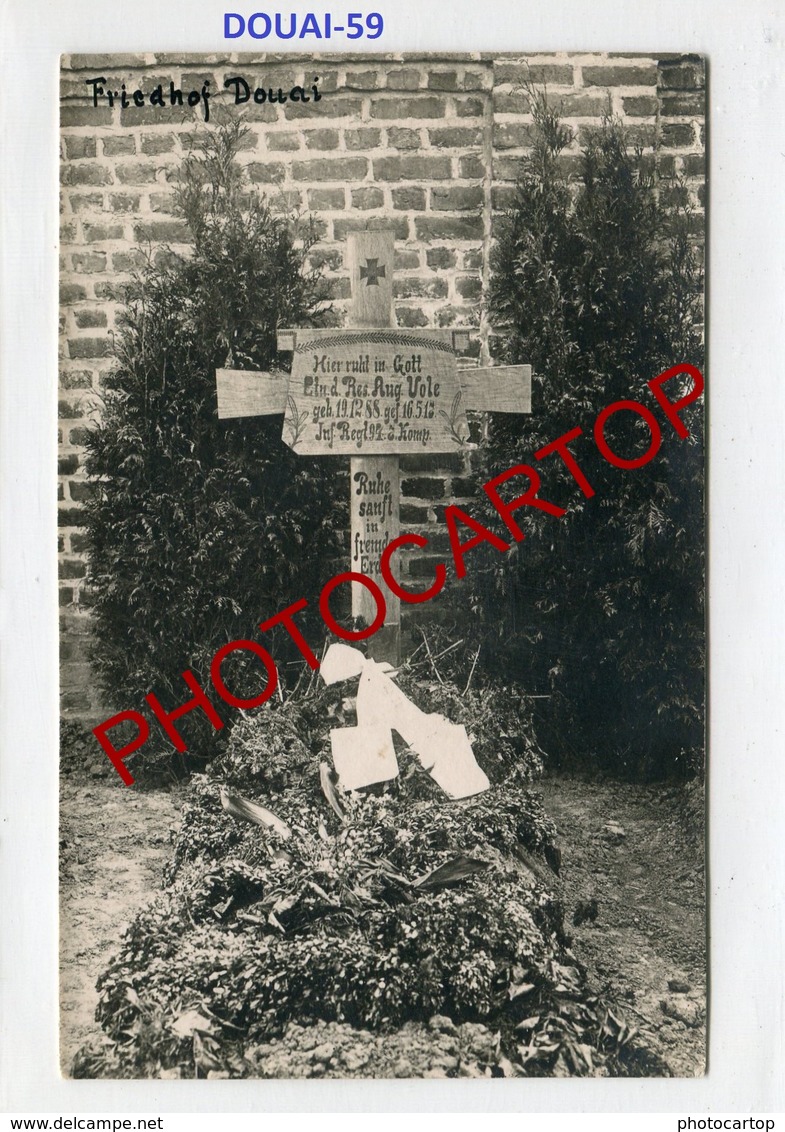 DOUAI-Cimetiere Militaire-Tombe Ltn. VOLE-CARTE PHOTO Allemande-Guerre14-18-1WK-France-59-Militaria- - Douai