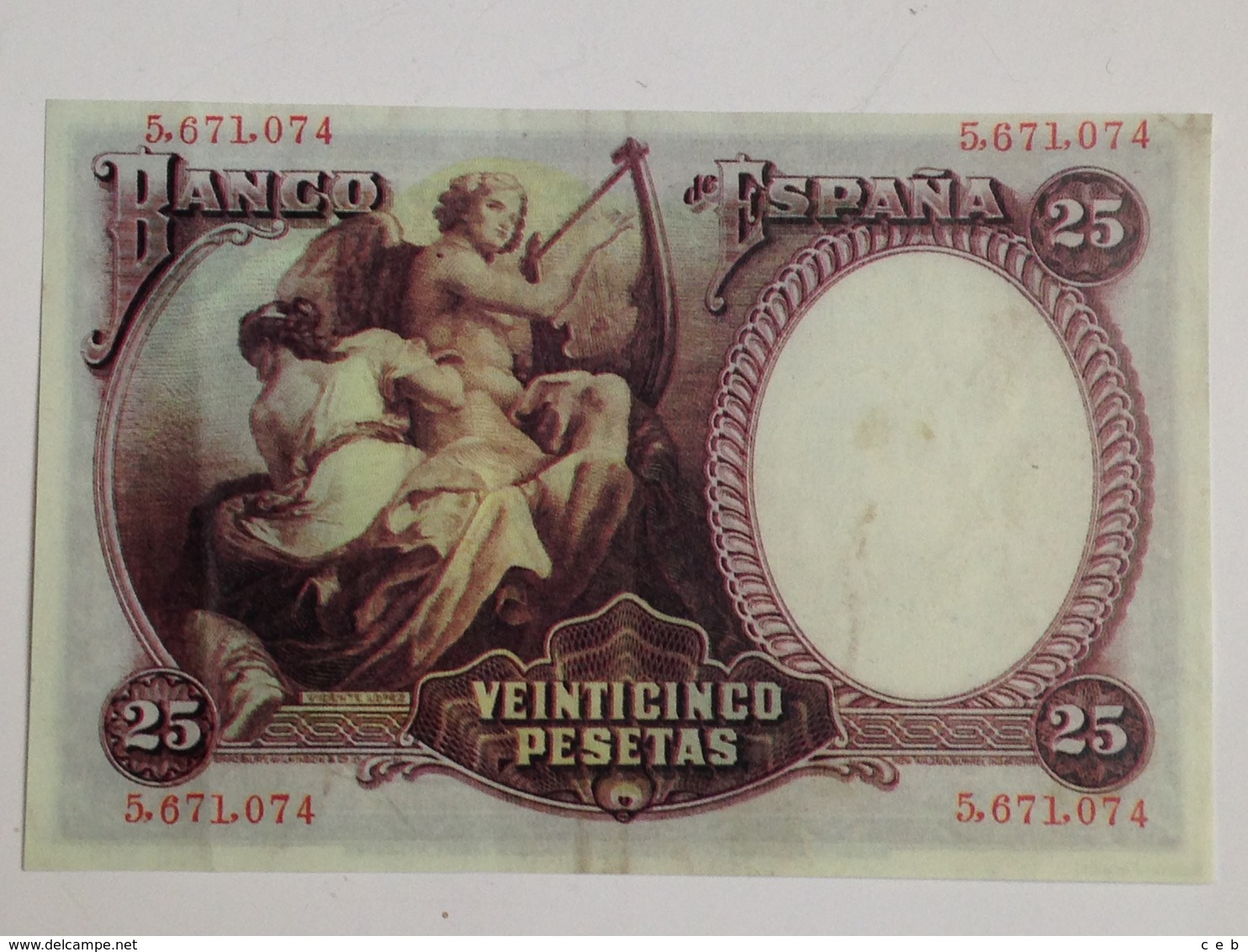 Billete 25 Pesetas. 1931. España. Facsimil. Sin Serie. Vicente López. Sin Circular - 1-2-5-25 Pesetas