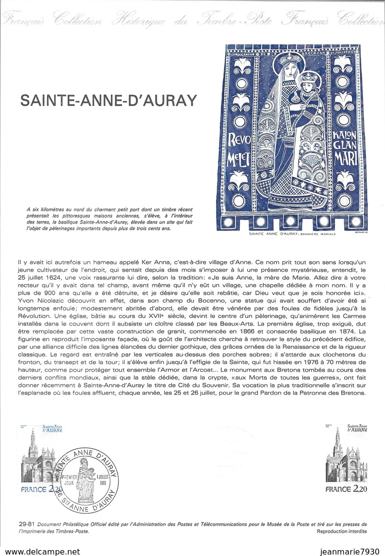 DOCUMENT OFFICIEL 29-81 SAINT ANNE D'AURAY - COTE 2009 = 5.00 € - Documents De La Poste