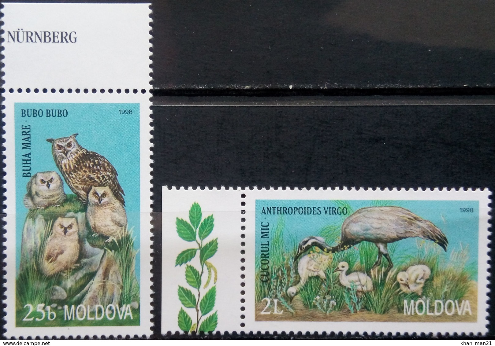 Moldova, 1998, Mi. 295-96, Sc. 291-92, SG 302-03, Birds, Owl, Crane, MNH - Aquile & Rapaci Diurni