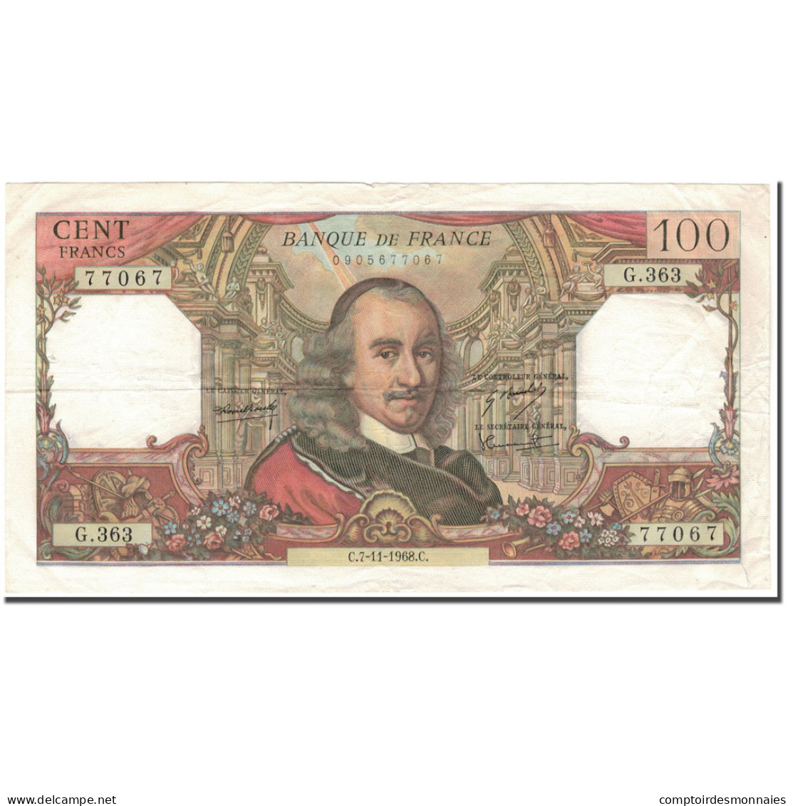 France, 100 Francs, 100 F 1978-1995 ''Delacroix'', 1968-11-07, TB - 100 F 1964-1979 ''Corneille''