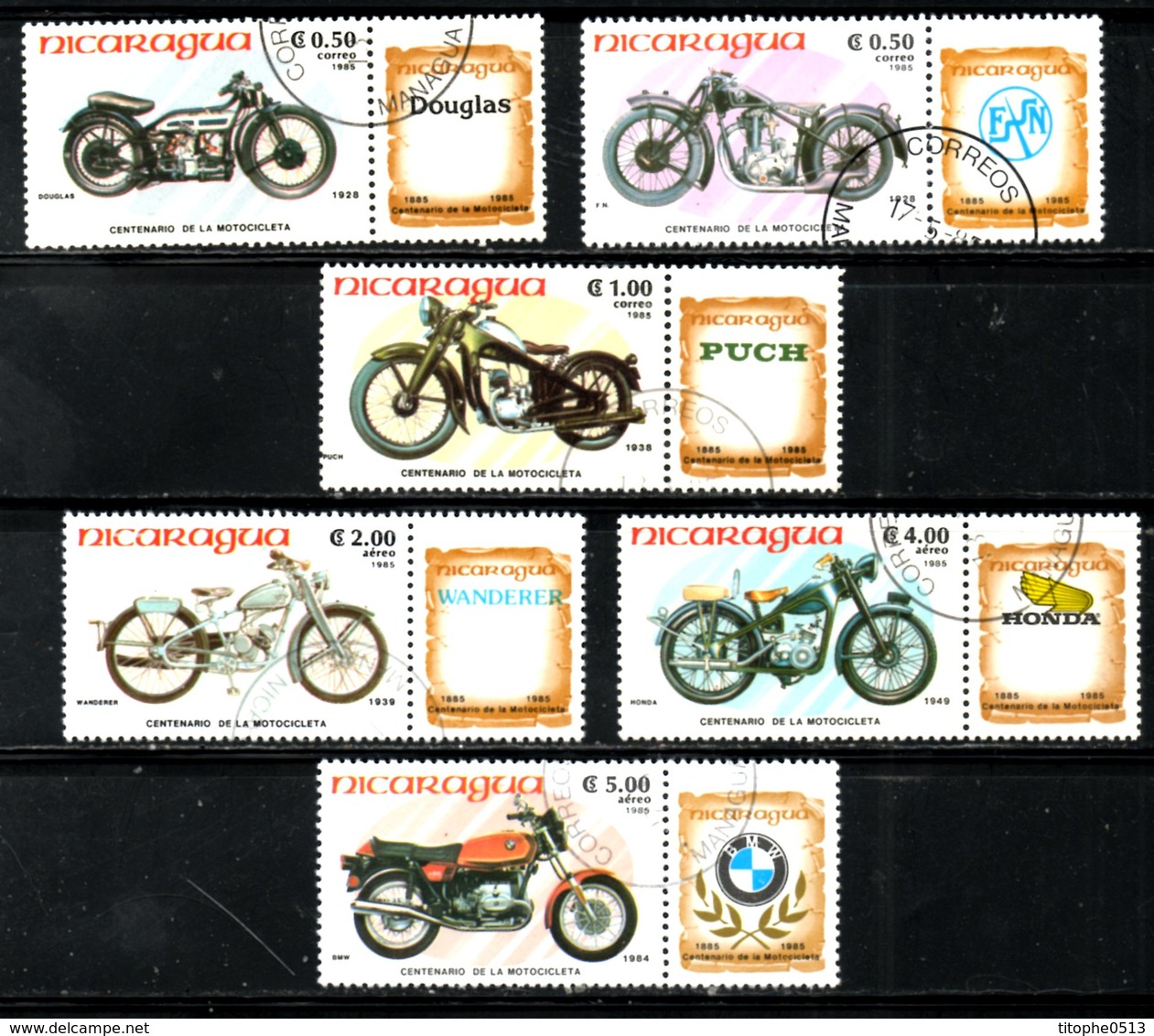 NICARAGUA. N°1368-70 + PA 1093-5 Oblitérés De 1985. Motos. - Motorbikes