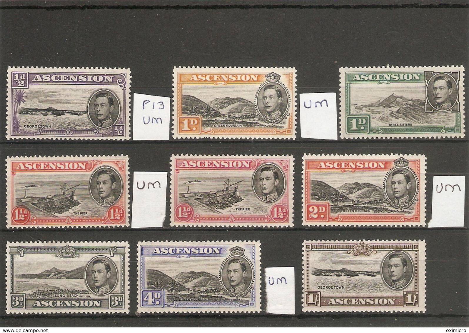 ASCENSION  1938 - 1953 PERF 13 VALUES TO 1s BETWEEN SG 38b AND SG 44a UNMOUNTED MINT (where Shown) /MOUNTED MINT - Ascensión