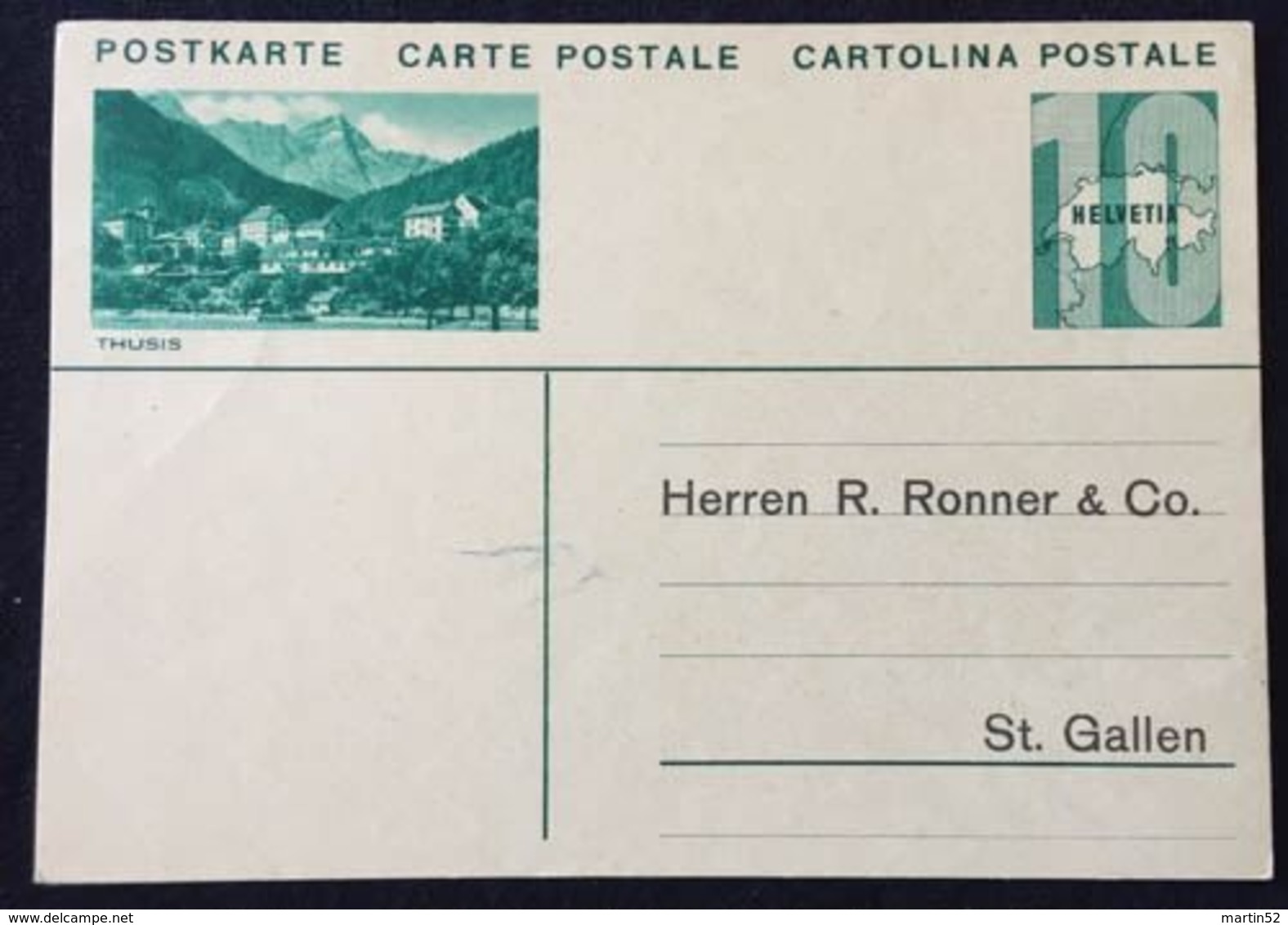 Schweiz Suisse Um 1930: Bild-PK "THUSIS" Adressiert Nach St.Gallen Aber Ungelaufen - Non-circulé - Interi Postali