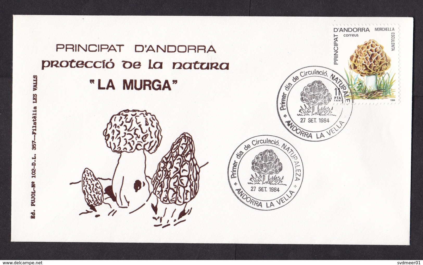Andorra: FDC First Day Cover, 1984, 1 Stamp, Mushroom, Fungus (traces Of Use) - Brieven En Documenten