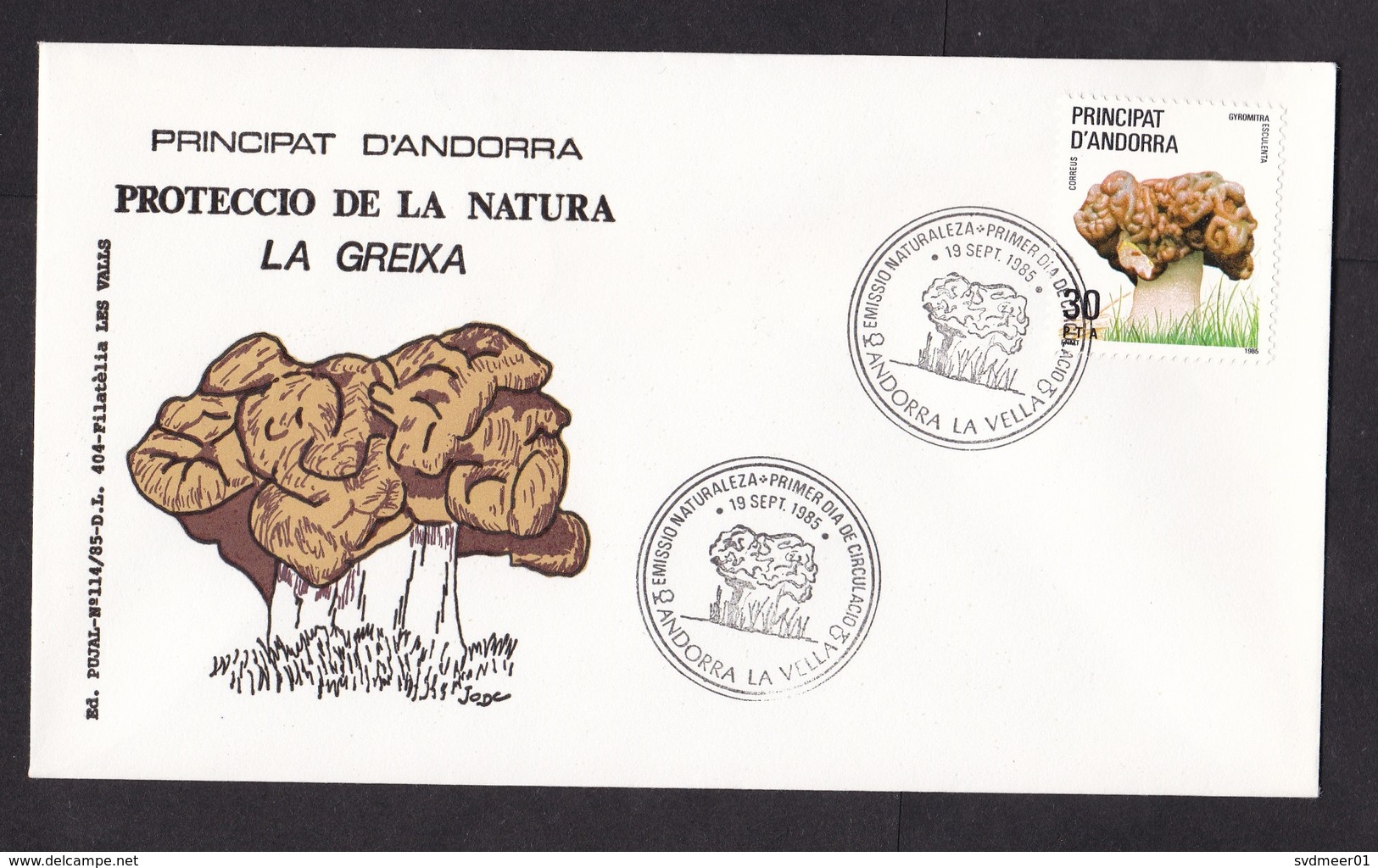 Andorra: FDC First Day Cover, 1985, 1 Stamp, Mushroom, Fungus (traces Of Use) - Brieven En Documenten