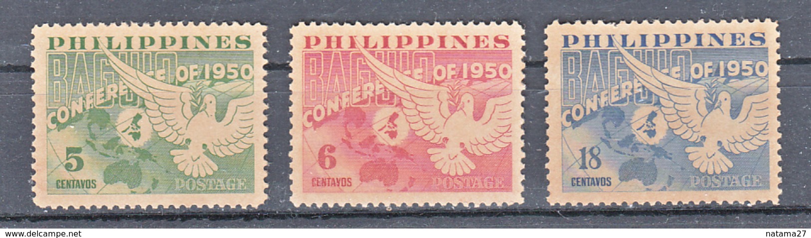 Filippine Philippines Philippinen Filipinas 1950 Baguio Conference Set Of 3 Stamps, Toned Gum - MNH** - Filipinas