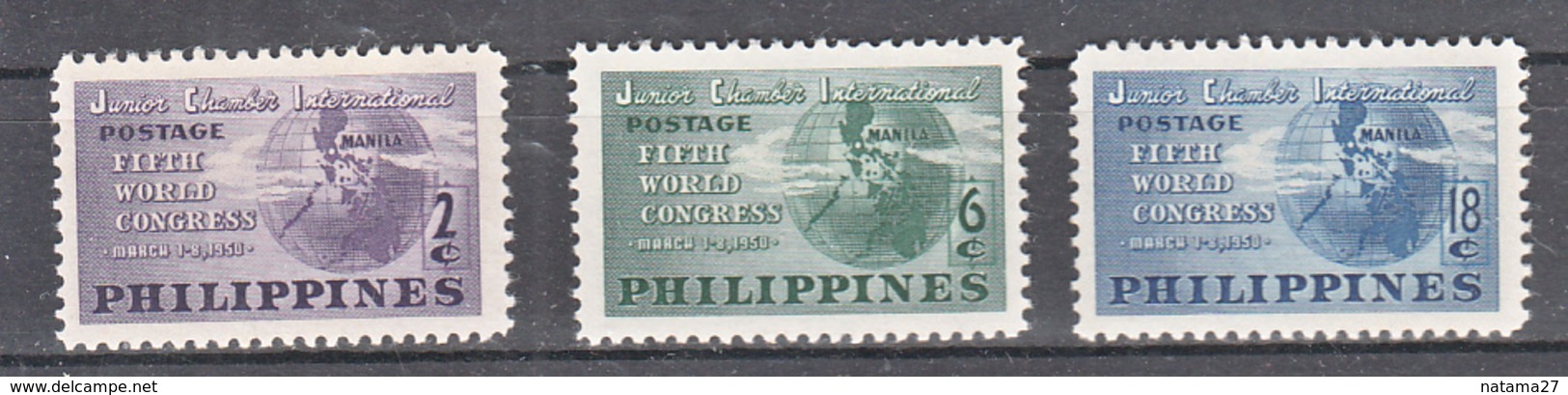 Filippine Philippines Philippinen Filipinas 1950 5th World Congress Of Jaycees II° Set Of 3 Stamps, Toned Gum - MNH** - Filippine