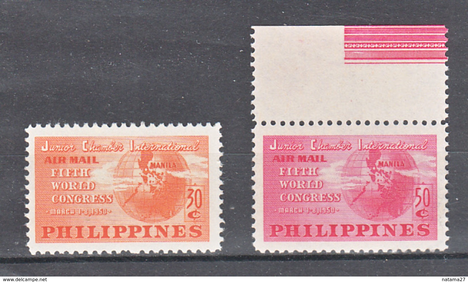 Filippine Philippines Philippinen Filipinas 1950 5th World Congress Of Jaycees I° Set Of 2 Stamps, Toned Gum - MLH* - Filippijnen