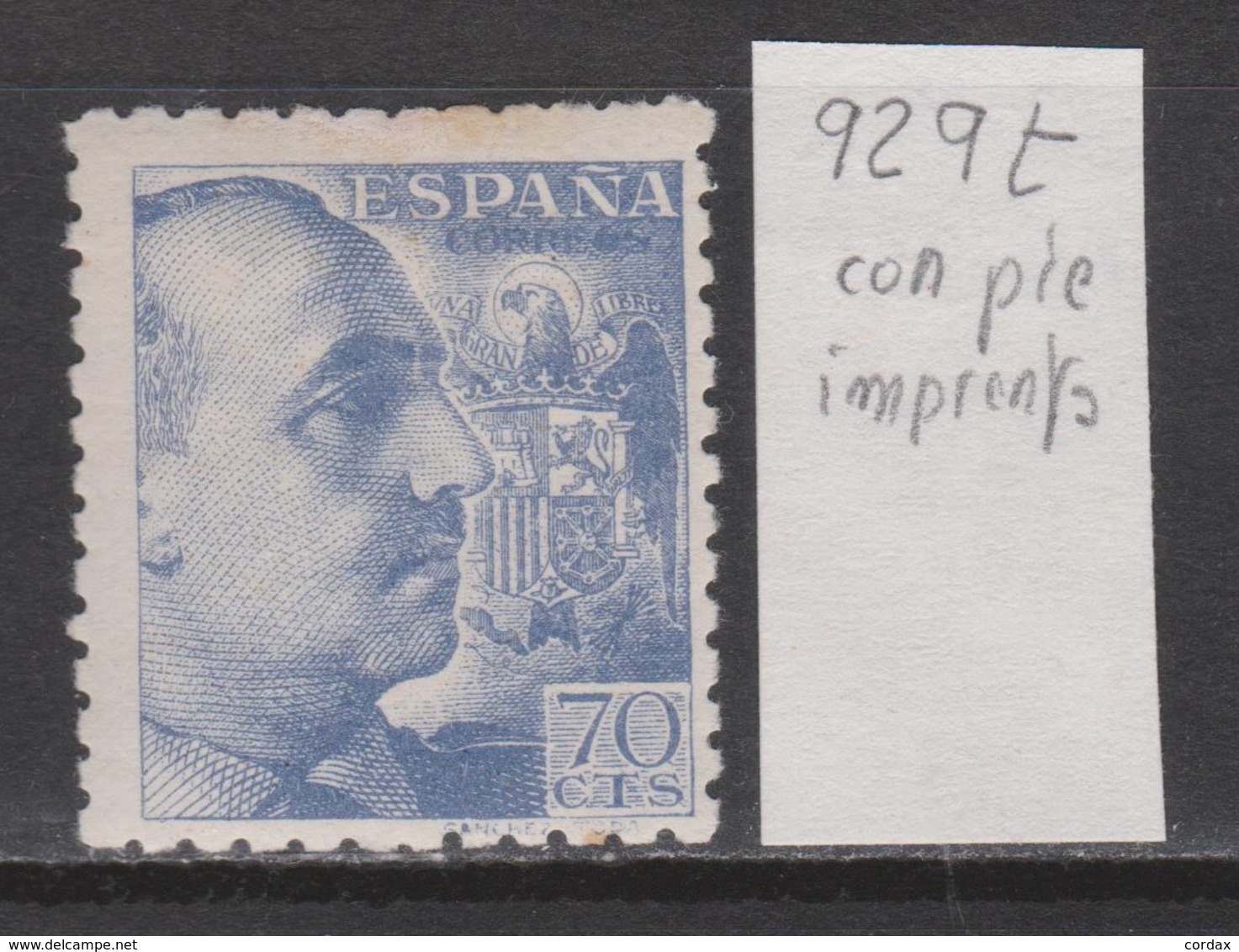 VARIEDAD TRANSFERIDO: 1940 FRANCO 70 CTS CON PIE DE IMPRENTA. NUEVO*. VER - Variedades & Curiosidades