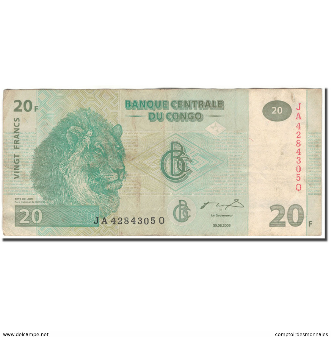 Billet, Congo Democratic Republic, 20 Francs, 2003-06-30, KM:94a, B+ - République Démocratique Du Congo & Zaïre