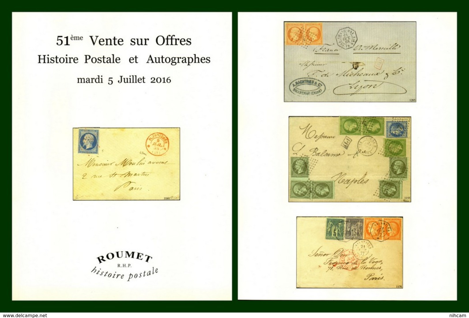 Catalogue 51éme Vente Sur Offres Roumet 2016 Histoire Postale Et Autographes - Catalogues De Maisons De Vente
