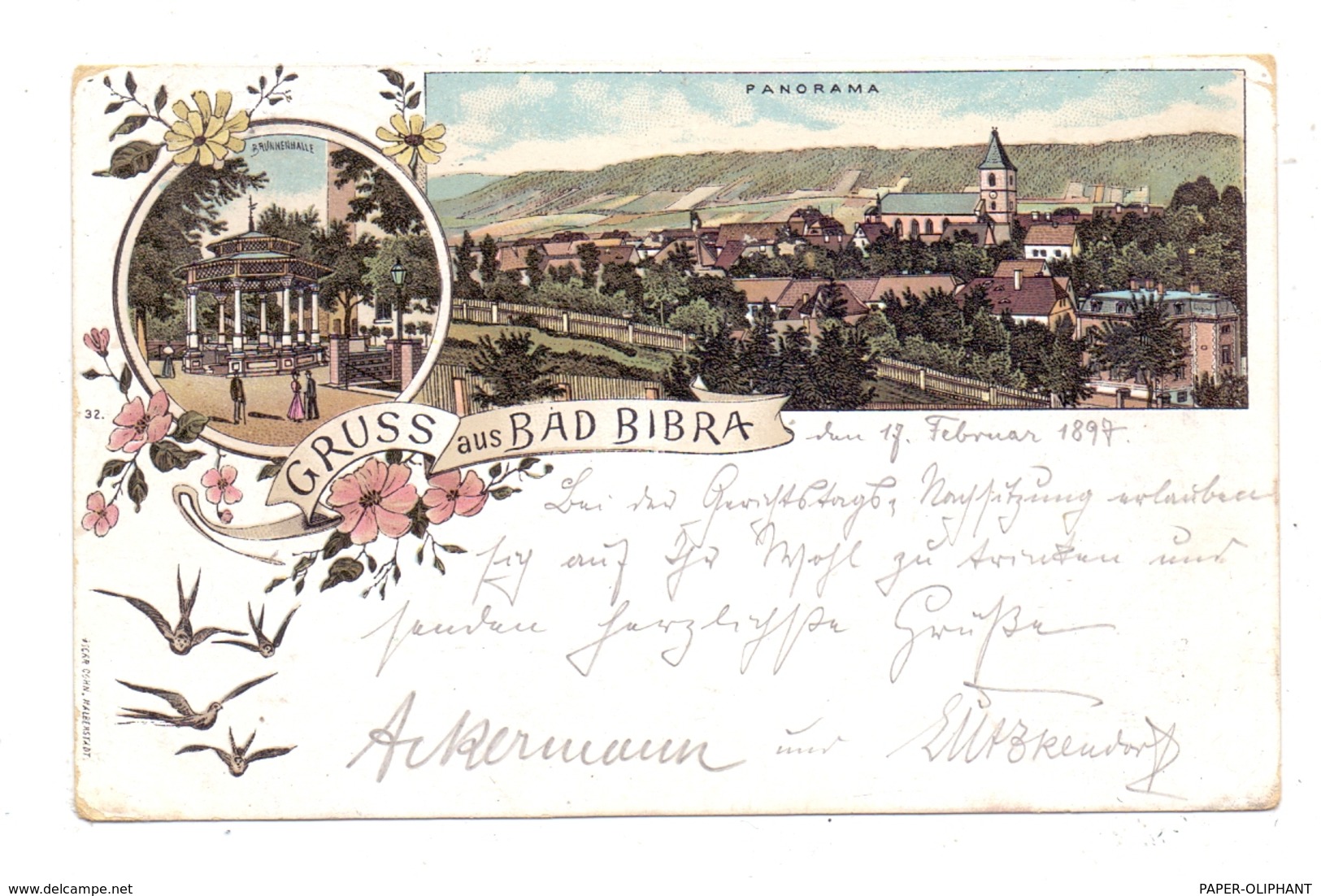 0-4802 BAD BIBRA, Lithographie 1897, Brunnenhalle, Gesamtansicht - Bad Bibra