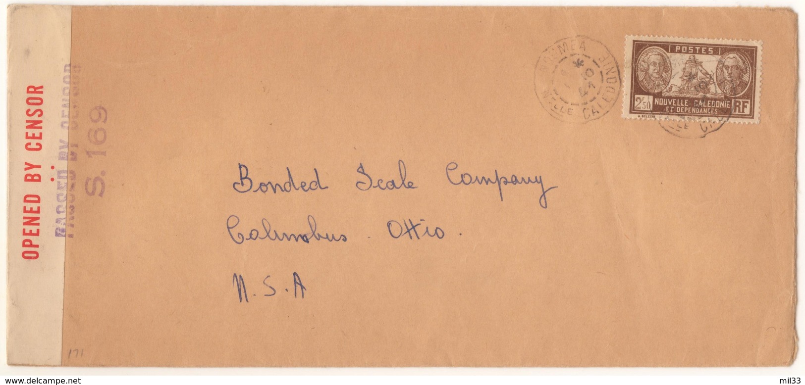 Enveloppe Censurée Grand Format Pour USA De 1941 Avec 2F50 Lapérouse Seul/lettre Cote 300 € - Lettres & Documents