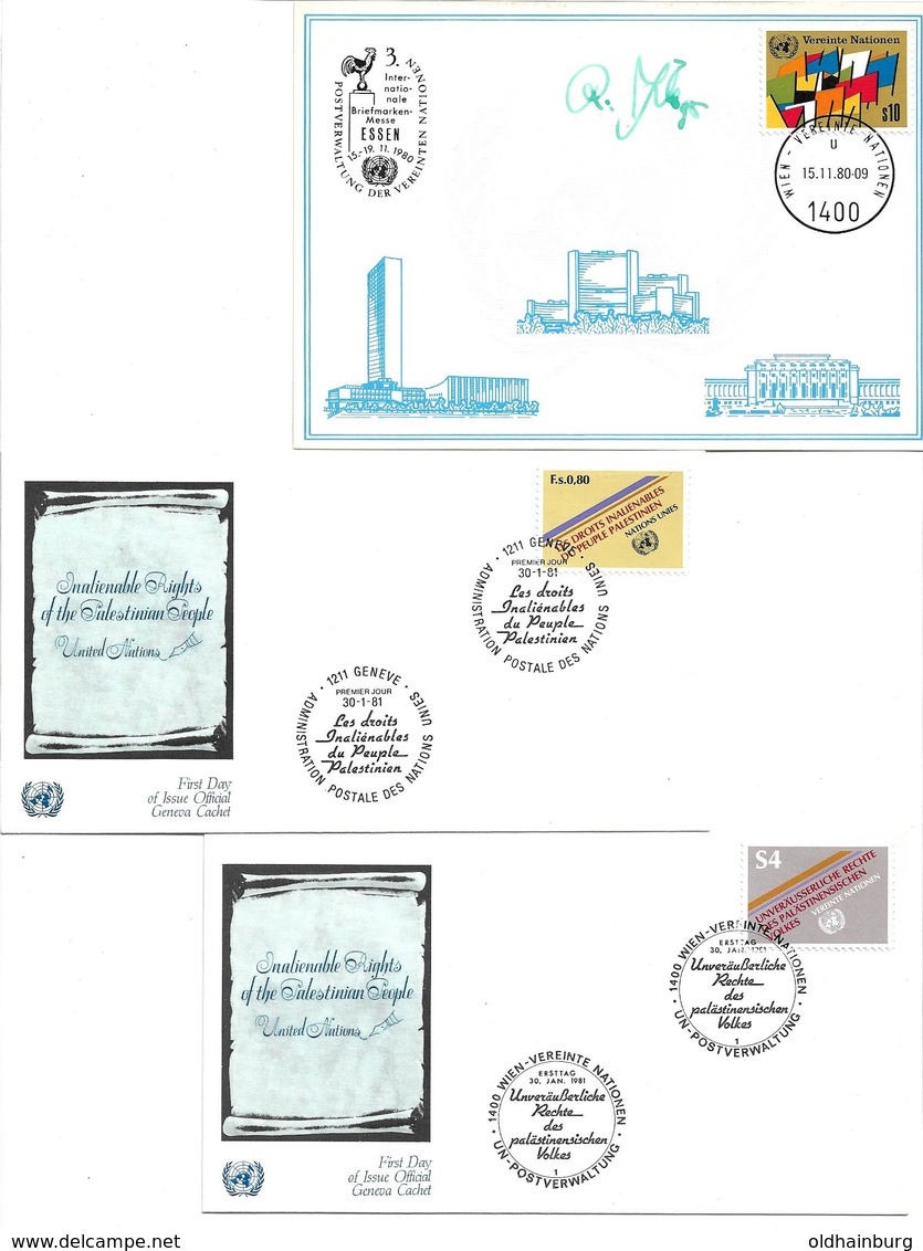 1605b: Sammlung Meist UNO Wien, 45 Belege- FDCs, Weisse Karten, Etc. Alles Auf 14 Scans Abgebildet - Colecciones & Series