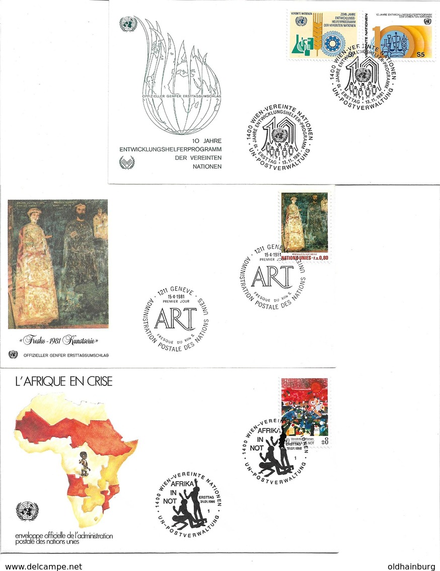 1605b: Sammlung meist UNO Wien, 45 Belege- FDCs, weisse Karten, etc. alles auf 14 Scans abgebildet