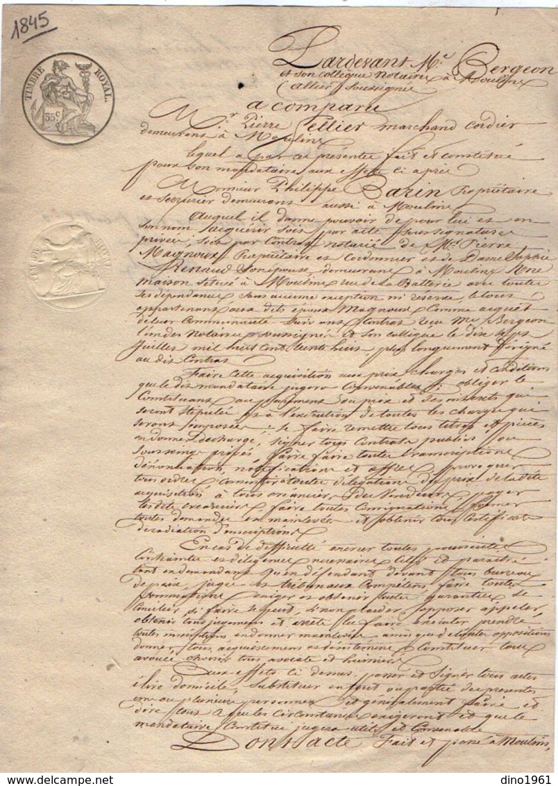 VP13.121 - MOULINS -  Acte De 1845 - Entre Mrs SELLIER Marchand Cordier & BARIN Serrurier Achat D'une Maison - Manuscripts