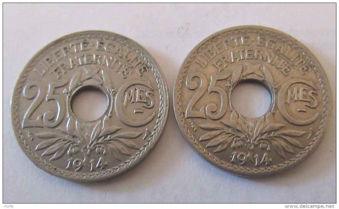 France - 2 Monnaies 25 Centimes Lindauer 1914 - Autres & Non Classés