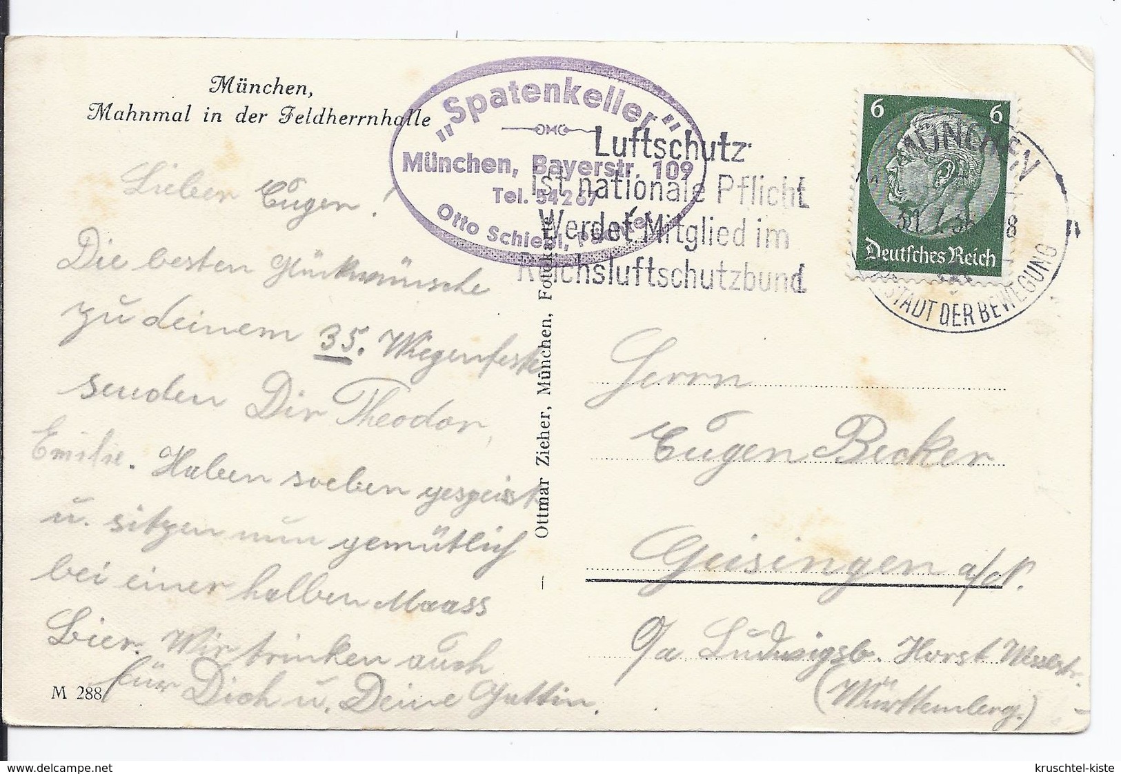 Dt- Reich (002535) Propagandakarte München Mahnmal In Der Feldherrenhalle, Gelaufen München 31.7.1936 - Storia Postale