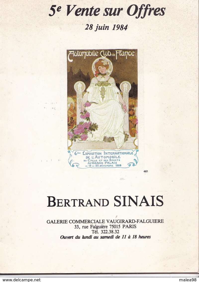 5 E  VENTE SUR  OFFRES  28  Juin  1984 ,,,,  BERTRAND  SINAIS   PARIS,,,,35  PAGES ,,,,TBE - Livres & Catalogues