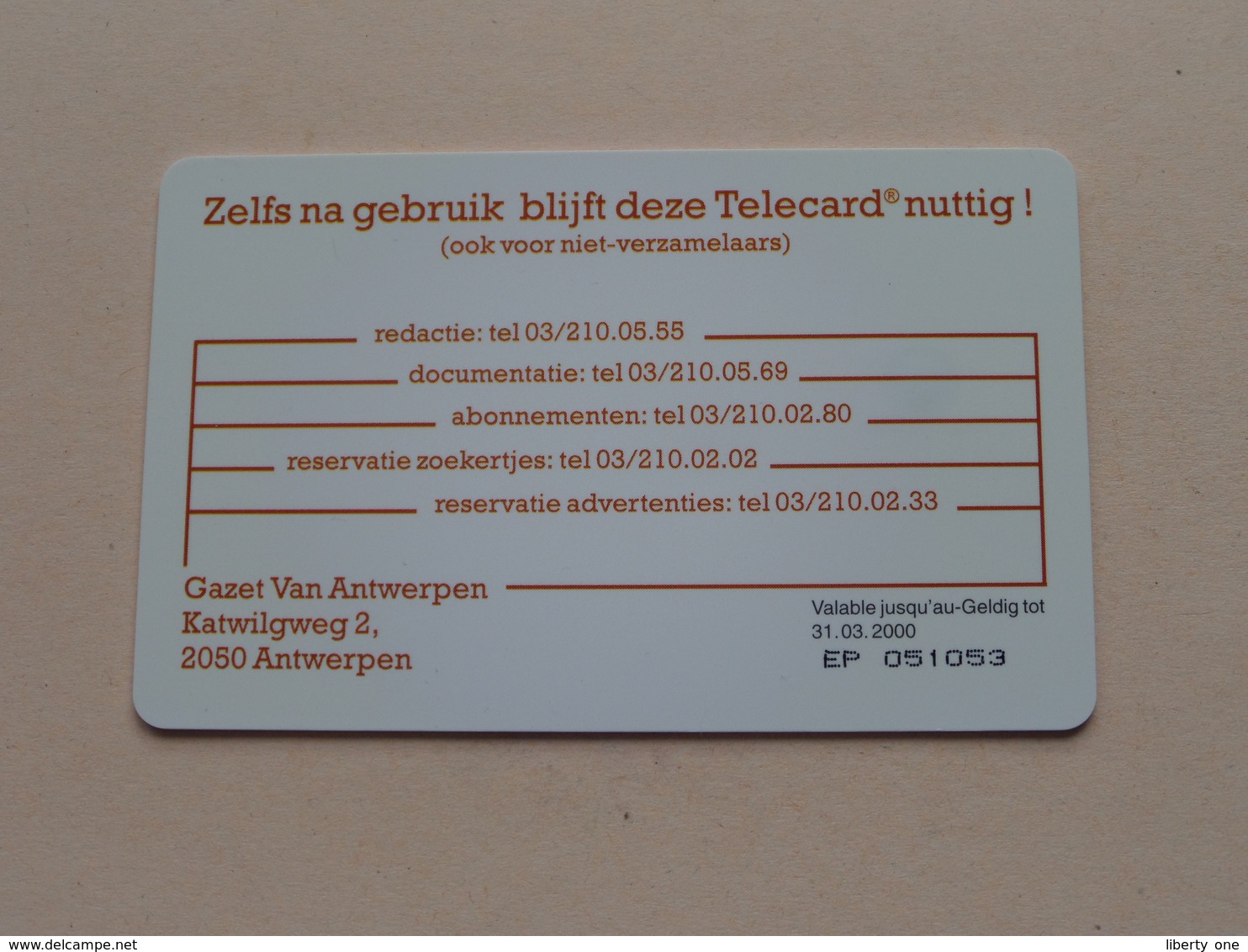 GAZET VAN ANTWERPEN - 2000 Belgacom / Telecard 50 Bef ! - Avec Puce