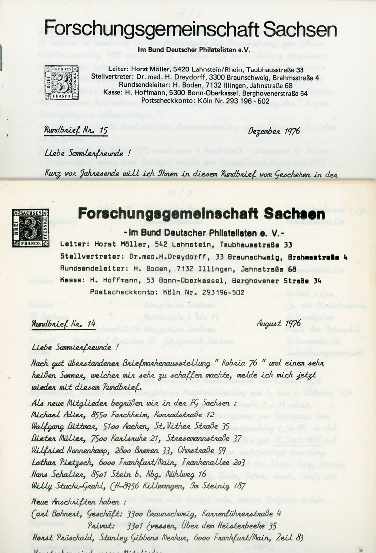 ArGe Sachsen Rundbriefe Nr. 14 + 15 - Jahrgang 1976 - Sachsen