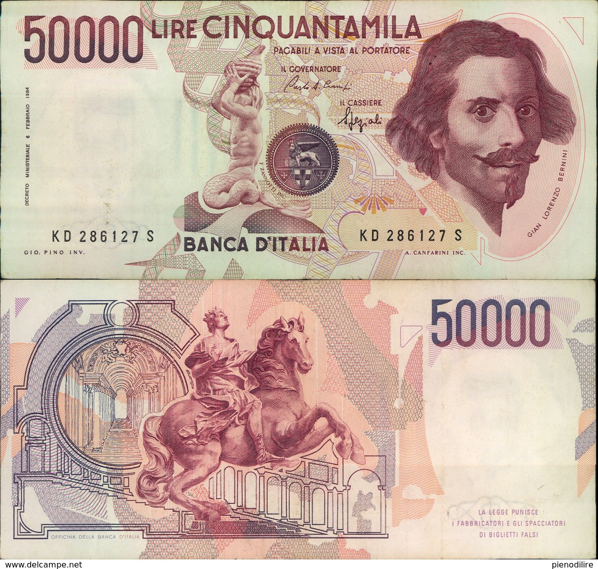 BANCONOTA DA 50.000 LIRE 25/01/1990 BERNINI I° TIPO - 50000 Lire