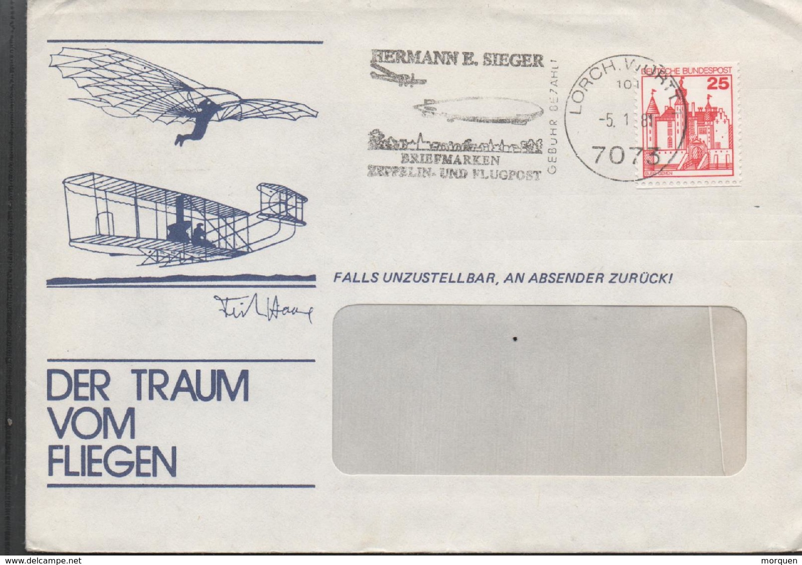 30181. Carta LORCH (Alemania Federal) 1981. Hermann Sieger Zeppelin - Cartas & Documentos