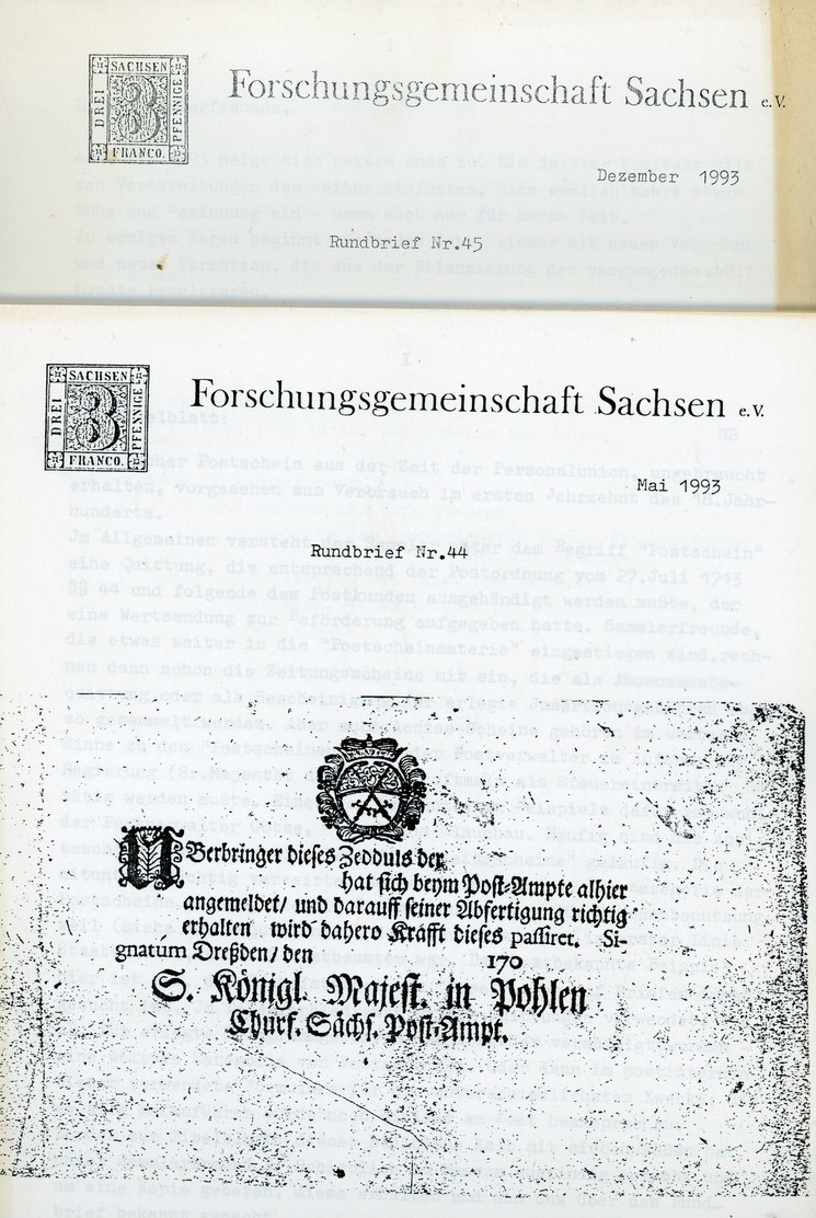 ArGe Sachsen Rundbriefe Nr. 44 + 45 - Jahrgang 1993 - Sachsen