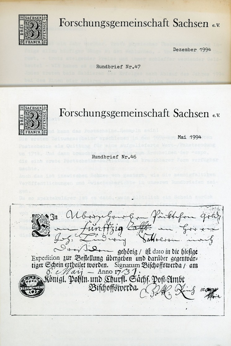 ArGe Sachsen Rundbriefe Nr. 46 + 47 - Jahrgang 1994 - Sachsen