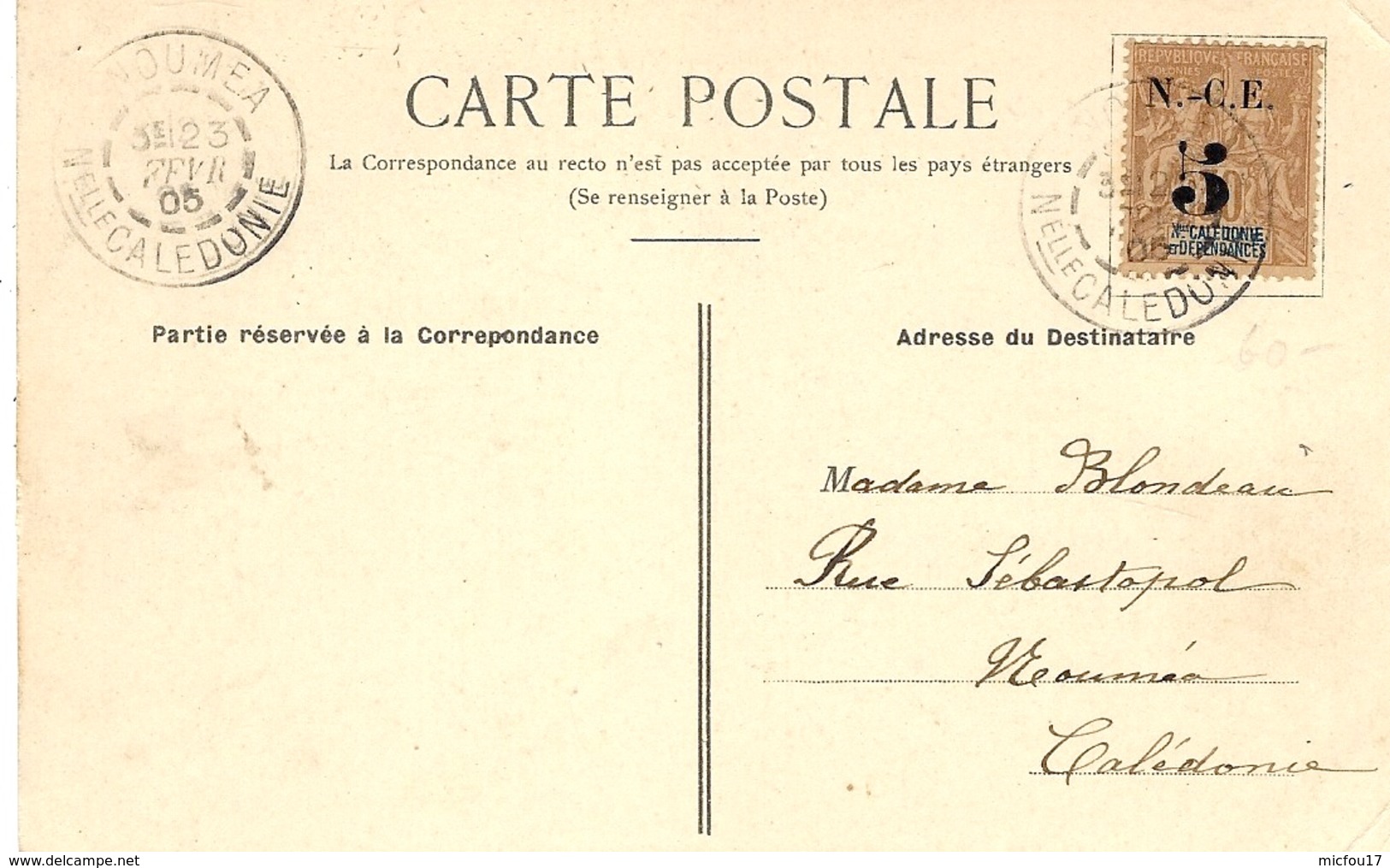 1905- C P A De KOUAOUA  ( Construction D'un Bâtiment )  Affr. N° 65 SEUL - Cartas & Documentos