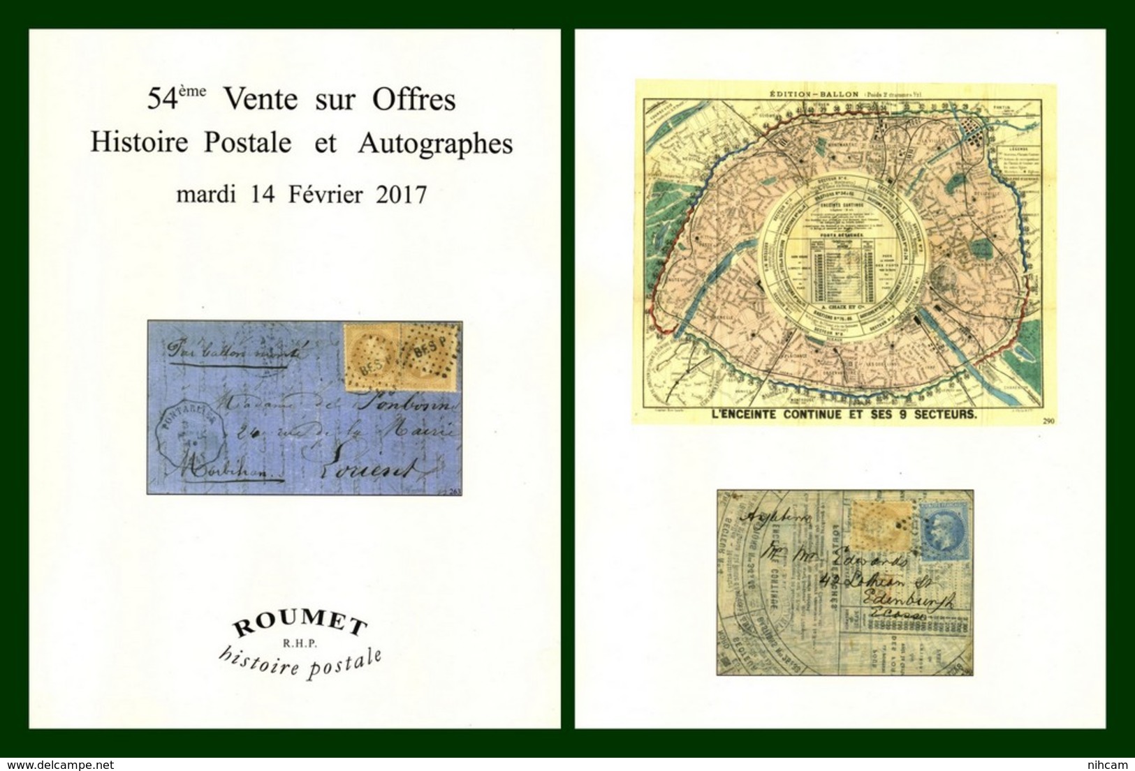 Catalogue 54éme Vente Sur Offres Roumet 2017 Histoire Postale Et Autographes - Catalogi Van Veilinghuizen