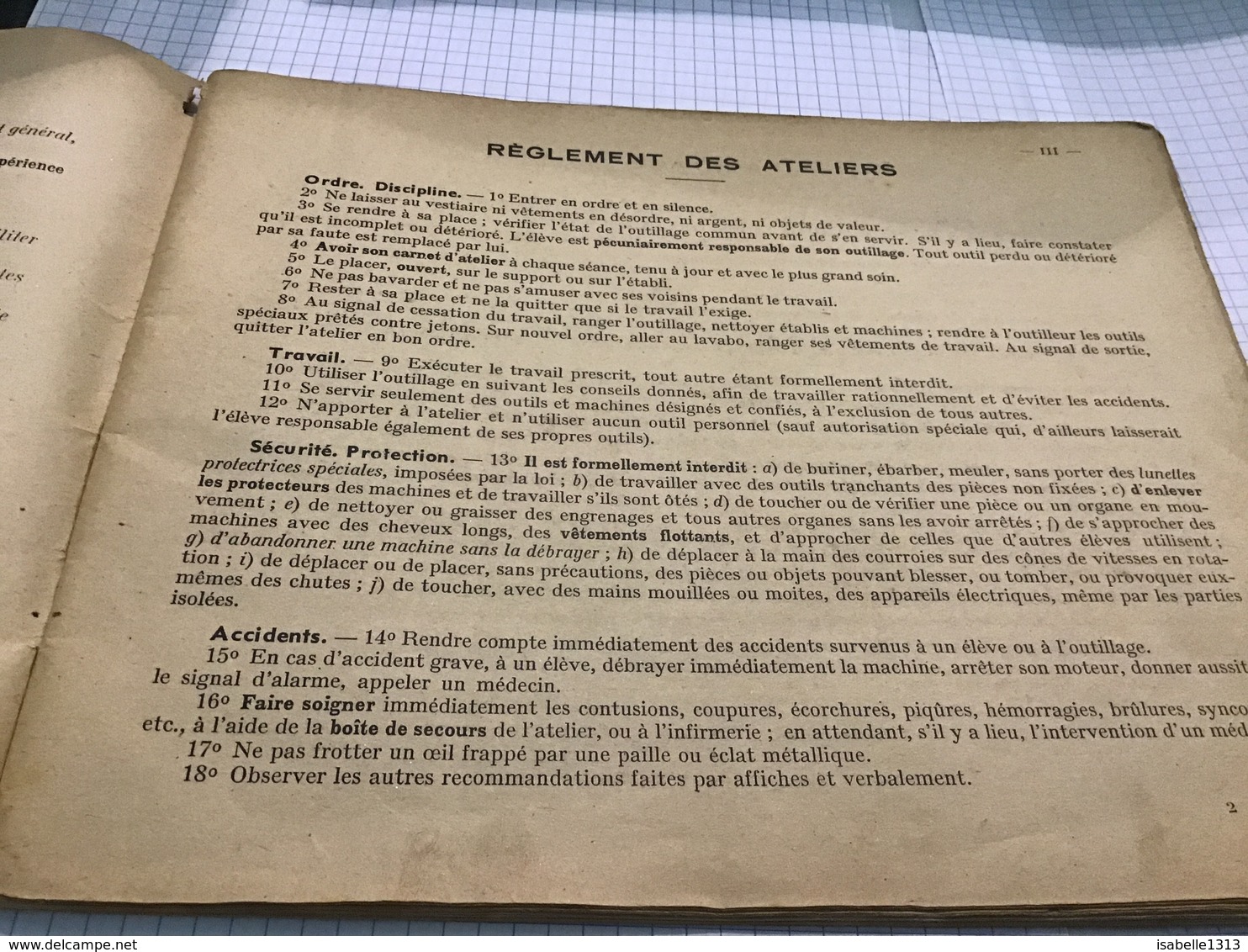 Enseignement  Technique Victor Hugo Marseille Carnet D’atelier Outillage Mise à La Disposition De L’élève Ajustage - Matériel Et Accessoires