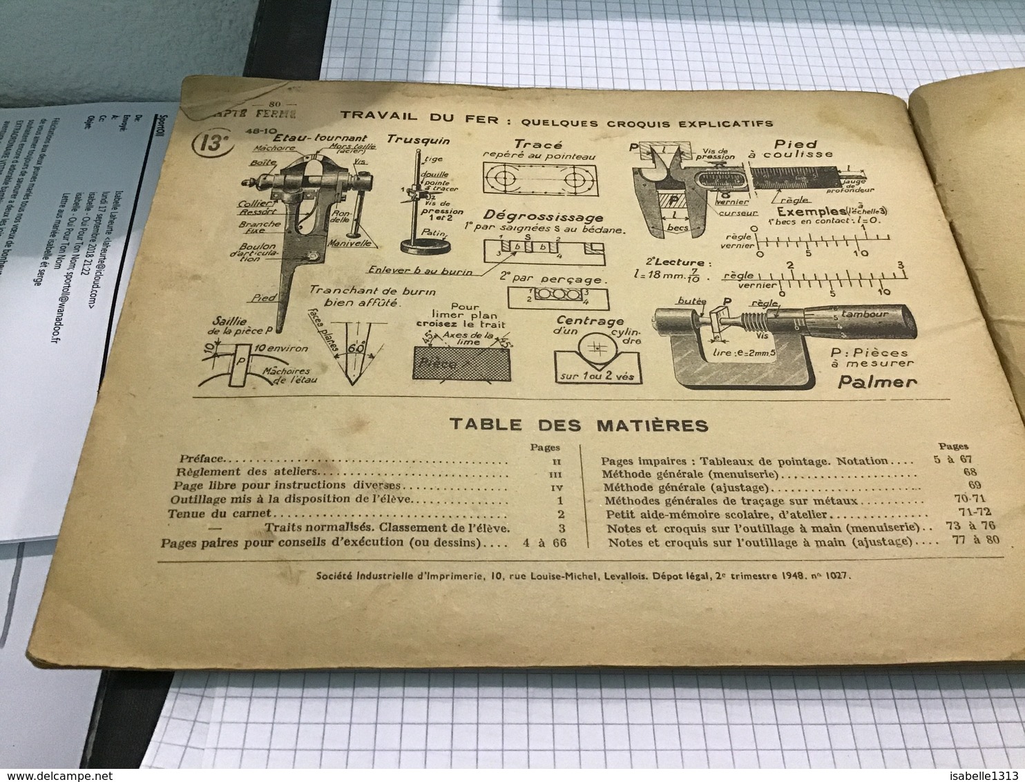 Enseignement  Technique Victor Hugo Marseille Carnet D’atelier Outillage Mise à La Disposition De L’élève Ajustage - Matériel Et Accessoires