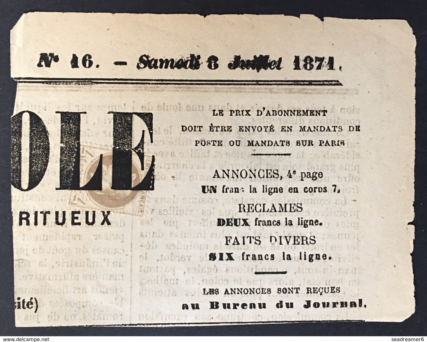 Empire Lauré 1861 Sur Fragment De Journal N°27a 4c Gris Jaunatre Obl Typographique Des Journaux Superbe ! - 1863-1870 Napoléon III Lauré