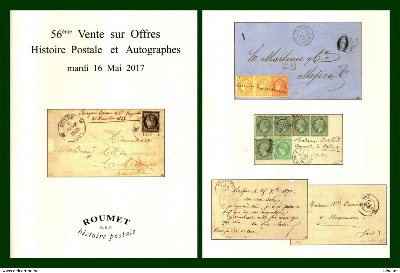 Catalogue 56éme Vente Sur Offres Roumet 2017 Histoire Postale Et Autographes - Catalogues De Maisons De Vente