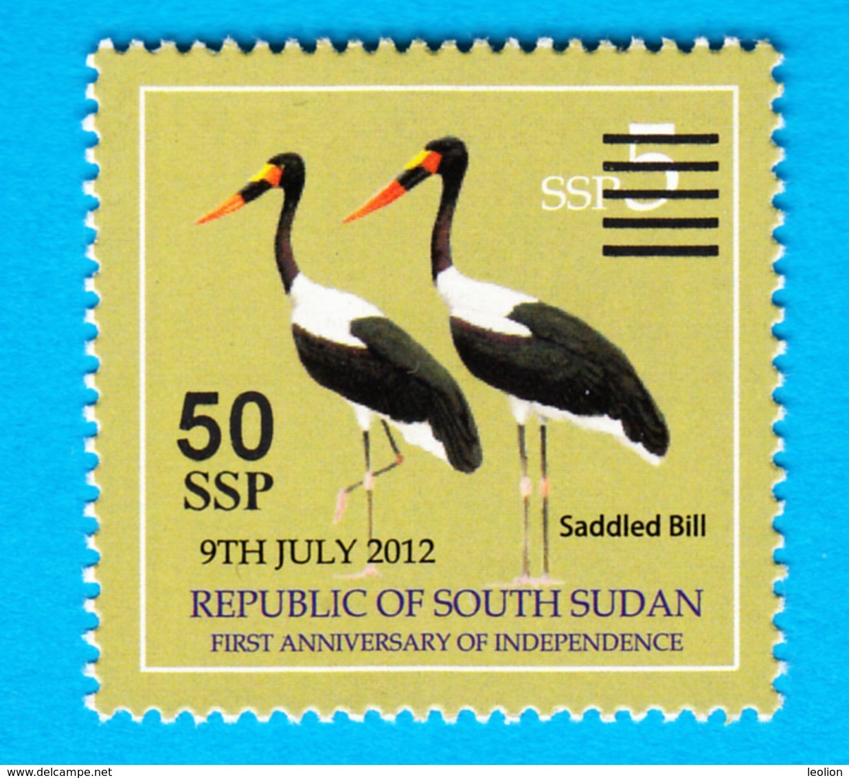 SOUTH SUDAN Unadopted Proof Overprint Stamp On 5 SSP Birds Shoe-billed Stork Südsudan Soudan Du Sud - Sud-Soudan