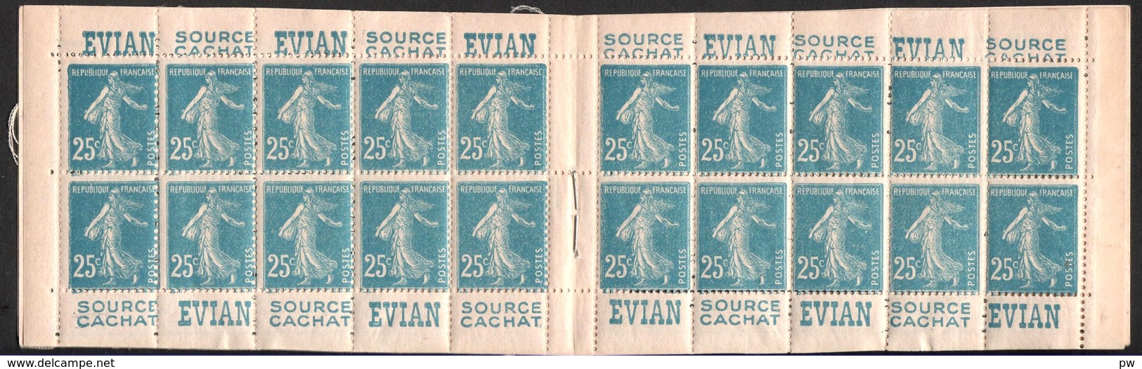 FRANCE 1907 SEMEUSE GRASSE YT N° 140e – Carnet 140-C12 25c Bleu T.2 Carnet Evian - 1903-60 Semeuse Lignée