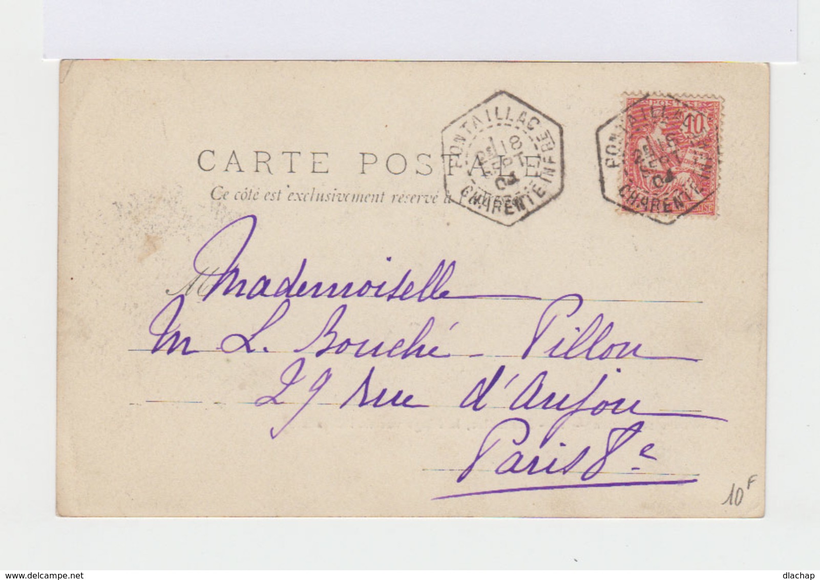 Sur Carte Postale De Pontaillac, Type Mouchon 10 C. Rose. CAD De 1904 Hexagonal Pontaillac. (727) - 1877-1920: Période Semi Moderne