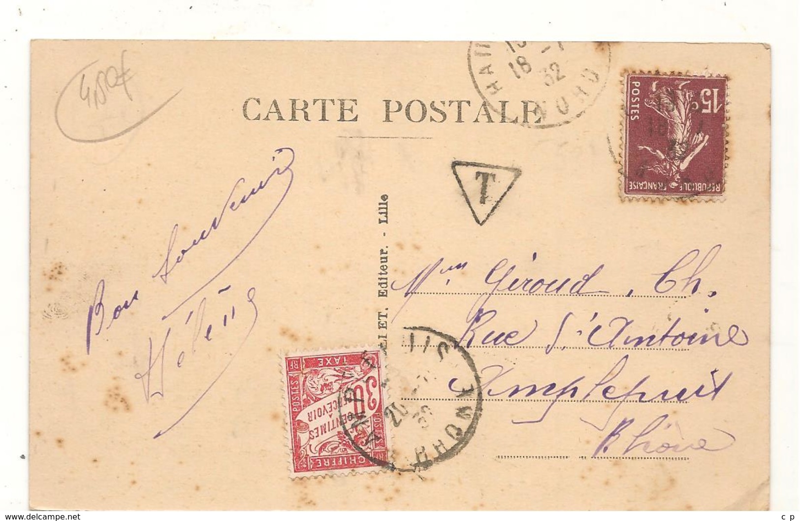 Haubourdin - La Rue Sadi Carnot -  Taxe 30 Centimes Rouge Et T - CPA ° - Haubourdin