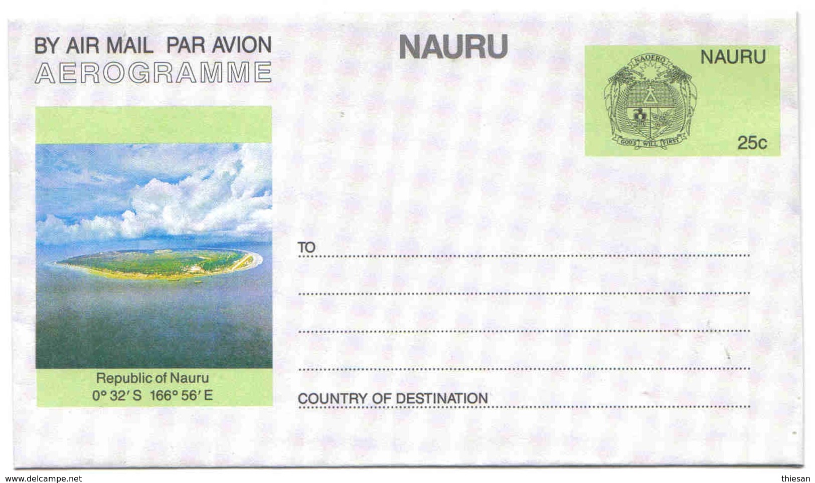 Nauru Aérogramme 25 Cts Aerogram Air Letter Entier Entero Ganzsache Lettre Carta Belege Airmail Cover - Nauru