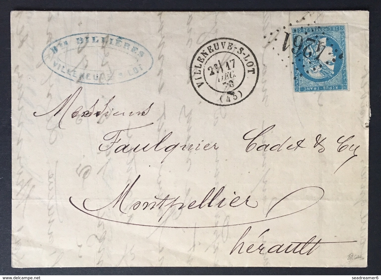 1870 Bordeaux  N°44a Type I Rep I Sur Enveloppe Obl GC 4261 (2e Choix) Effleuré En Haut Dans L'angle Droit, Signé Calves - 1870 Emissione Di Bordeaux