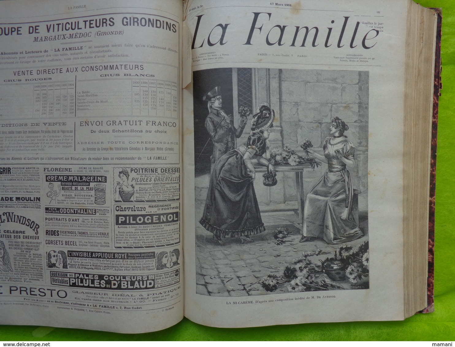 Reliure du journal "LA FAMILLE" ’année 1901 / Belles Gravures de Mode et Illustrations par RABIER