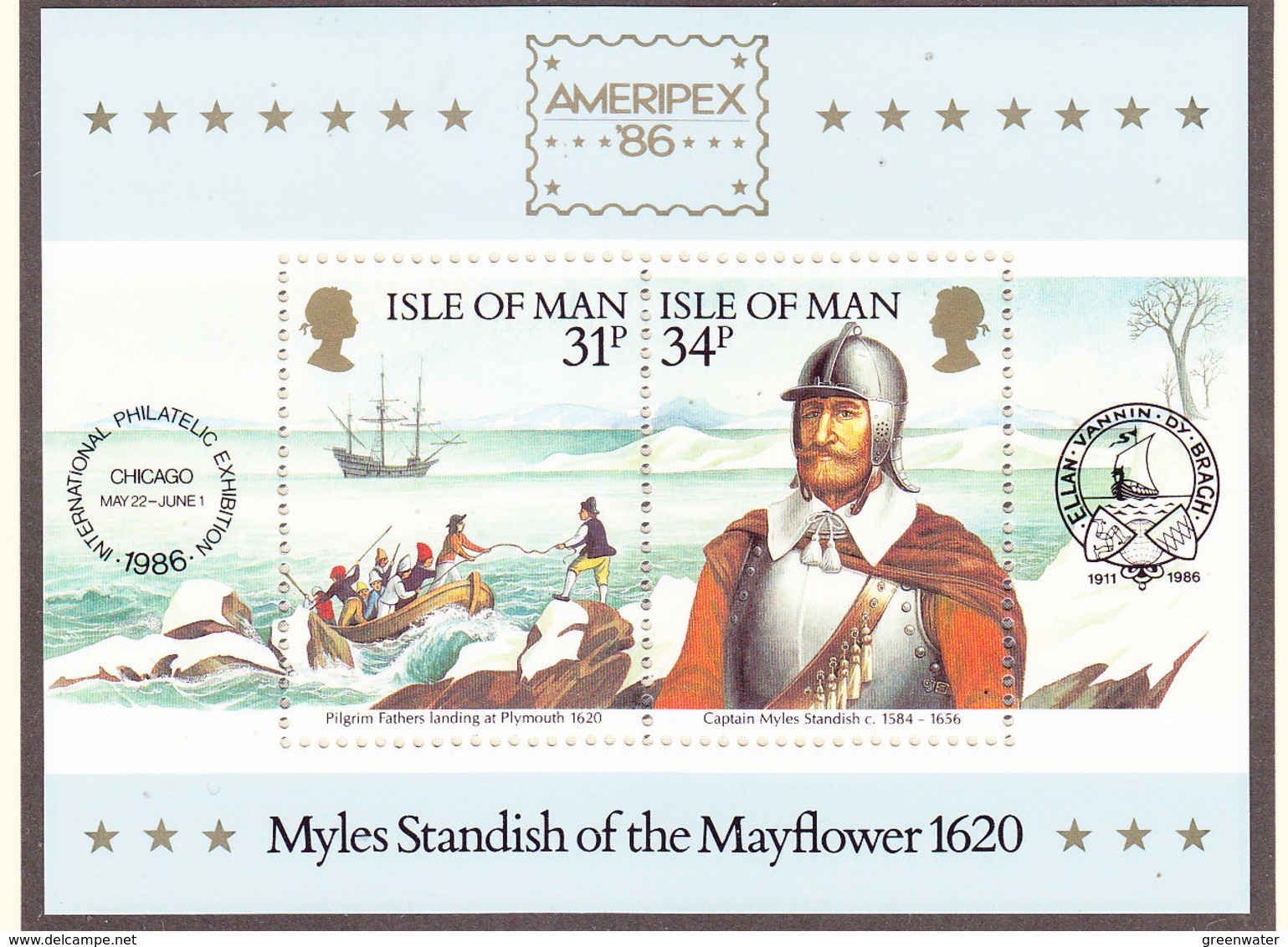 Isle Of  Man 1986 Isle Of Man Ameripex/Myles Stadish Of The Mayflower  M/s ** Mnh (40933N) - Man (Eiland)