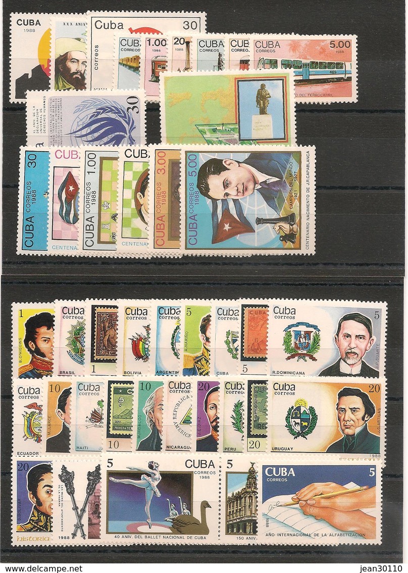 CUBA Année 1988 Complète N°Y/T : 2816/2902** Côte: 109,00 € - Unused Stamps