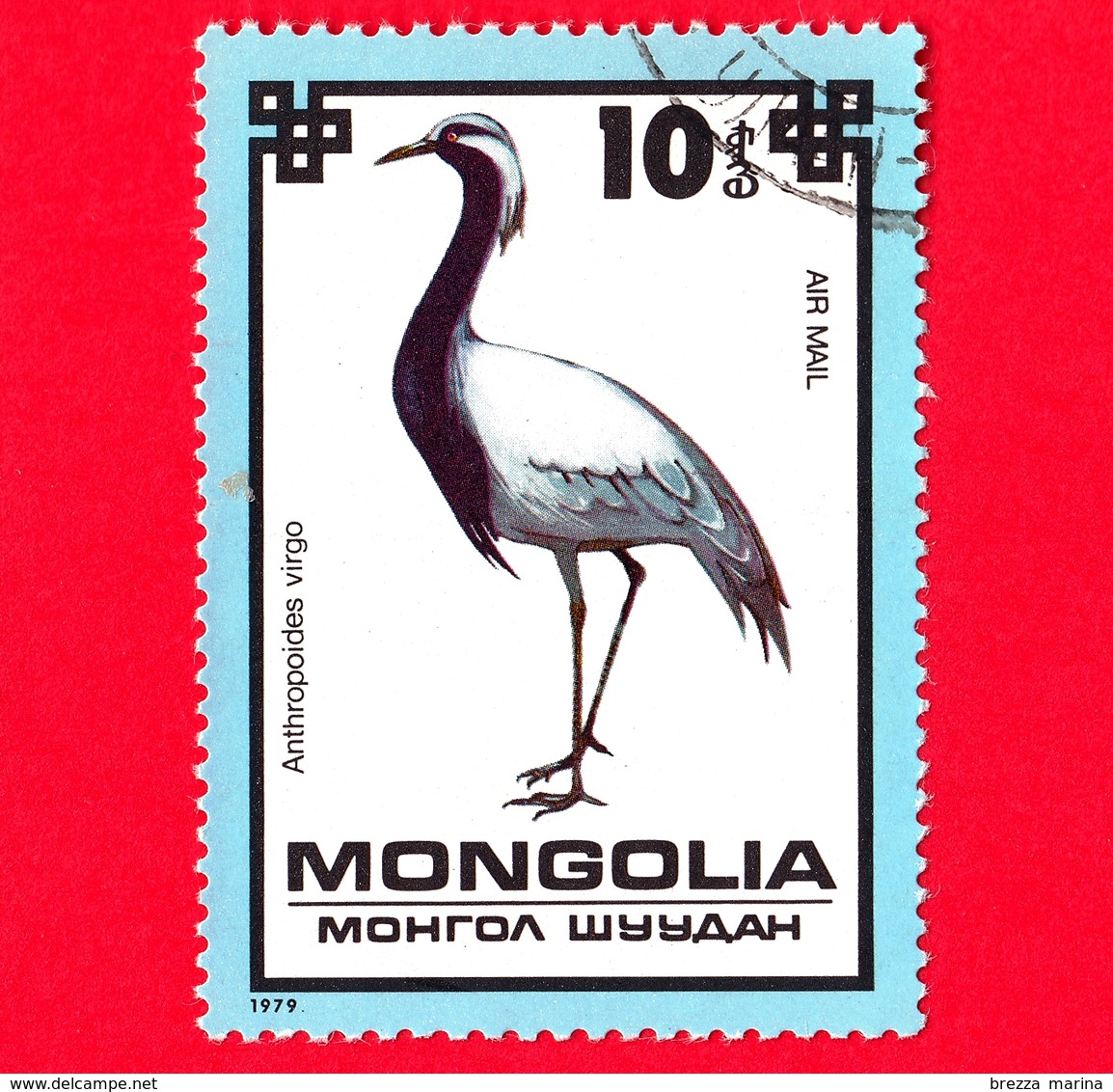 MONGOLIA - Usato - 1979 - Uccelli - Gru - Demoiselle Crane (Grus Virgo) - 10 P. Aerea - Mongolia