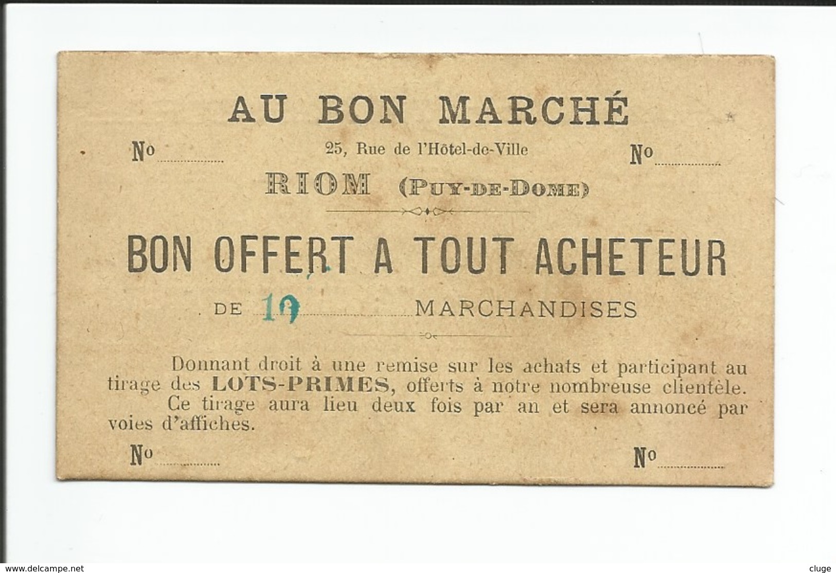 63 - RIOM - AU BON MARCHE - Vve J.-B. Bardet   (vue Recto Verso) - Cartoncini Da Visita